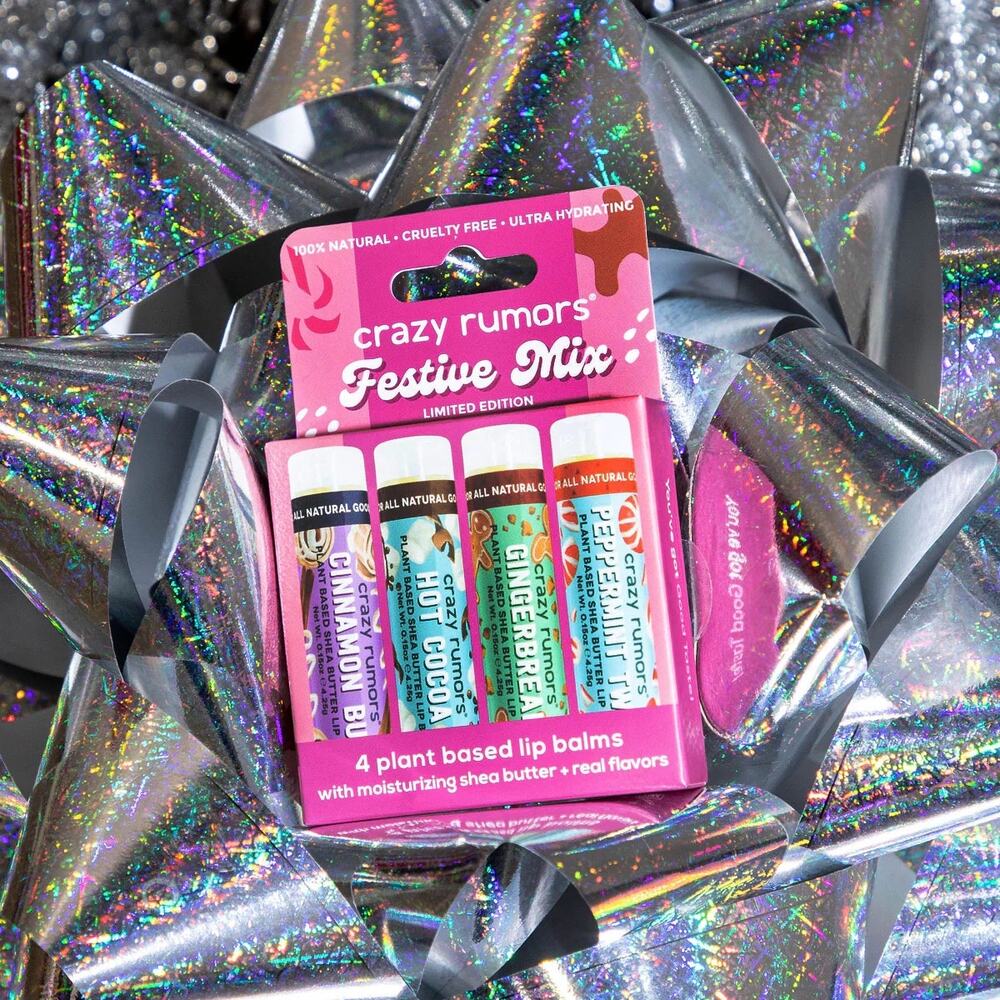 Crazy Rumors Festive Mix 4 Pack Lip Balm Set Limited Edition Vegan + Natural NEW